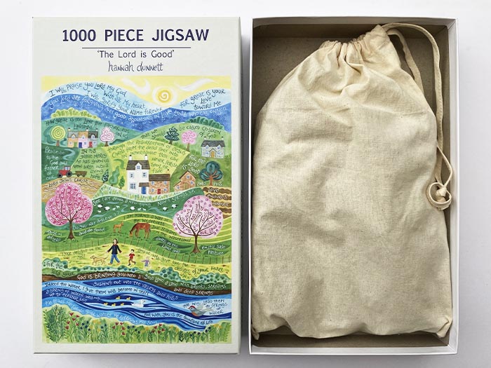 Hannah Dunnett The Lord is Good Jigsaw box and bag image