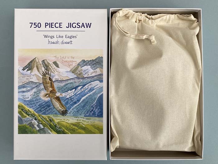 Hannah Dunnett Wings Like Eagles Jigsaw box and bag image